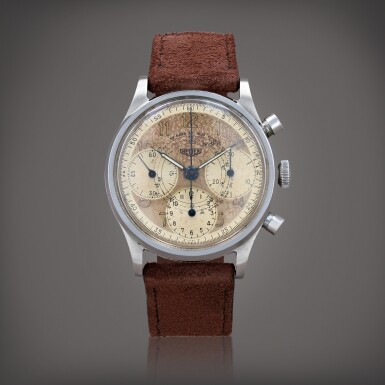 View full screen - View 1 of Lot 448. Chronograph 'Big Eyes' Montre bracelet chronographe en acier | Stainless steel chronograph wristwatch Vers 1940 | Circa 1940.