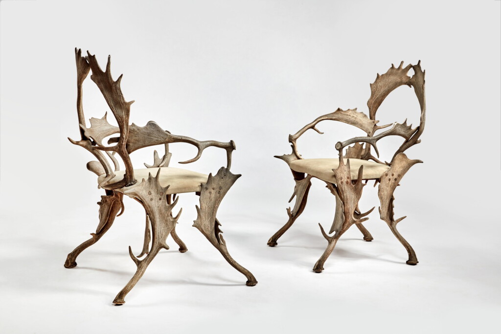 View full screen - View 1 of Lot 126. Pair of Antler Armchairs.