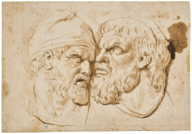 View full screen - View 1 of Lot 52. Recto: Two head studies (possibly after a Roman relief) Verso: Two further head studies.
