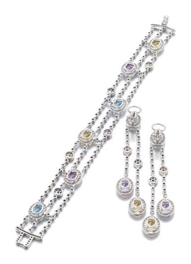 View full screen - View 1 of Lot 190. GEM SET AND DIAMOND DEMI-PARURE | EDOUARD NAHOUM.