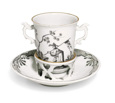 View full screen - View 1 of Lot 73. A Vienna (Du Paquier) two-handled beaker and trembleuse stand, Circa 1730.