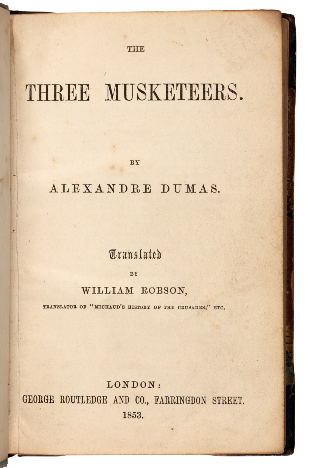View full screen - View 1 of Lot 224. Dumas | The Three Musketeers, London, Routledge, 1853, half calf.