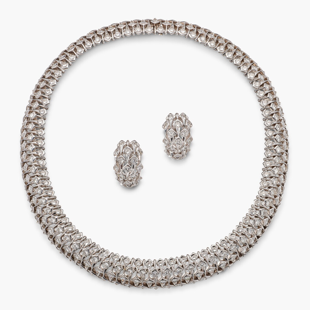 View full screen - View 1 of Lot 1656. Diamond Demi-Parure | 夢寶星 | 鑽石 項鏈 配 耳夾套裝.