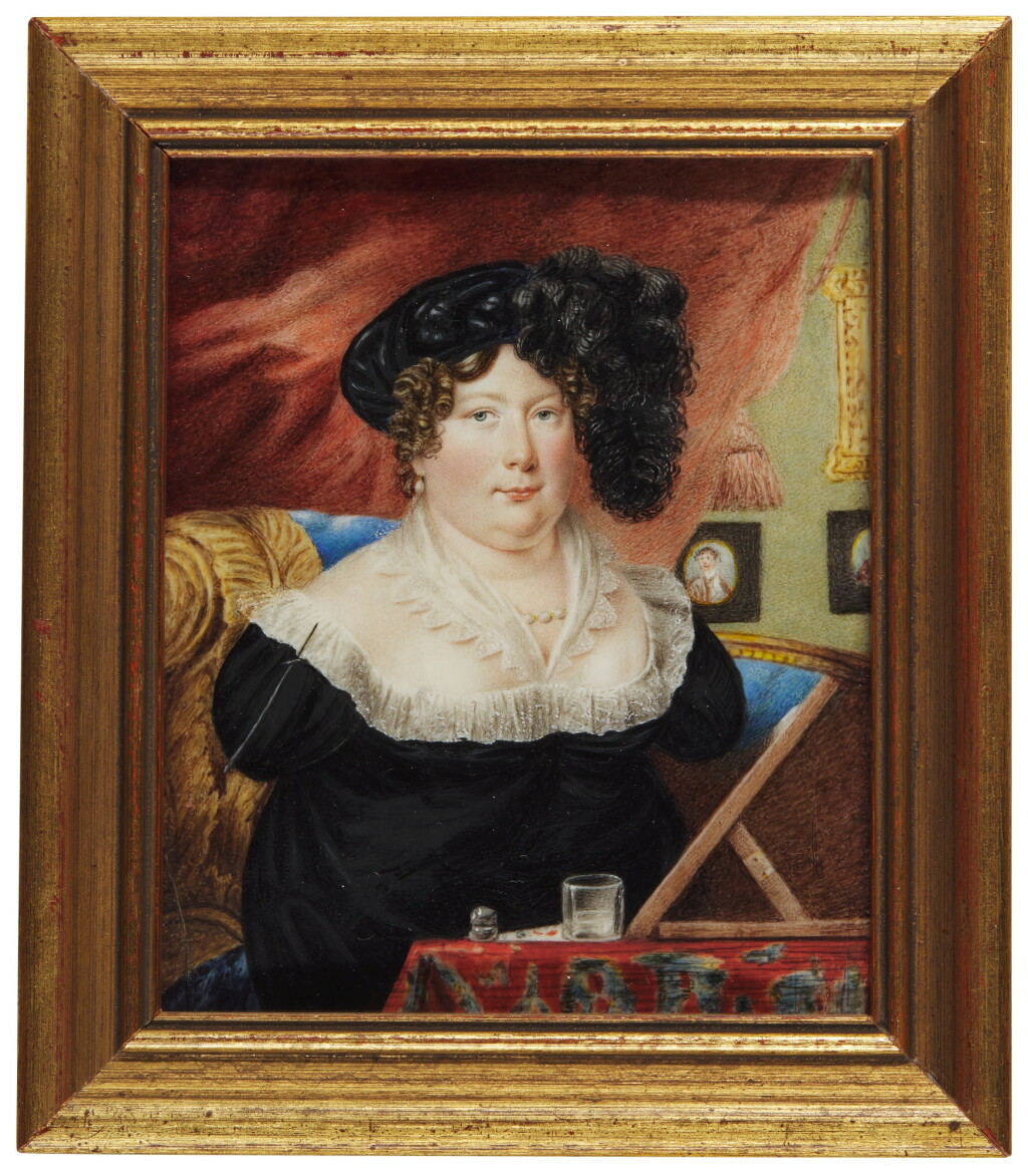 View full screen - View 1 of Lot 365. SARAH BIFFIN, LATER MRS WRIGHT | SELF-PORTRAIT BEFORE HER EASEL, CIRCA 1821.