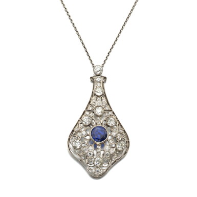 View full screen - View 1 of Lot 814. Sapphire and Diamond Pendent Necklace.