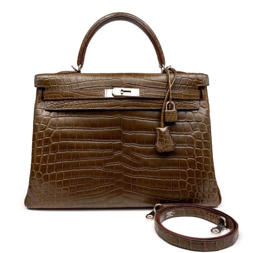 View full screen - View 1 of Lot 1384. Gris Elephant Matte Niloticus Crocodile Kelly 35 Retourne Palladium Hardware, 2011..
