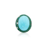 Turquoise, Emerald and Diamond Ring, France