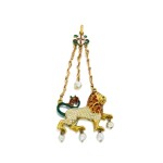 An enamel, pearl and gold pendant in the shape of a lion, Spain, 19th century