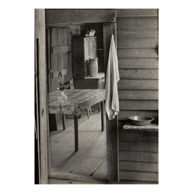 View full screen - View 1 of Lot 150. WALKER EVANS | WASHROOM AND DINING AREA OF FLOYD BURROUGHS’ HOME, HALE COUNTY, ALABAMA.