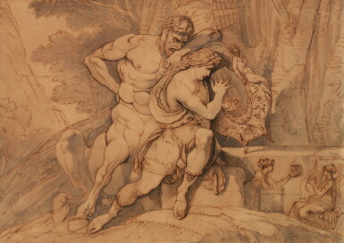 View full screen - View 1 of Lot 108. The Education of Achilles by Chiron | L'éducation d'Achille par le centaure Chiron.