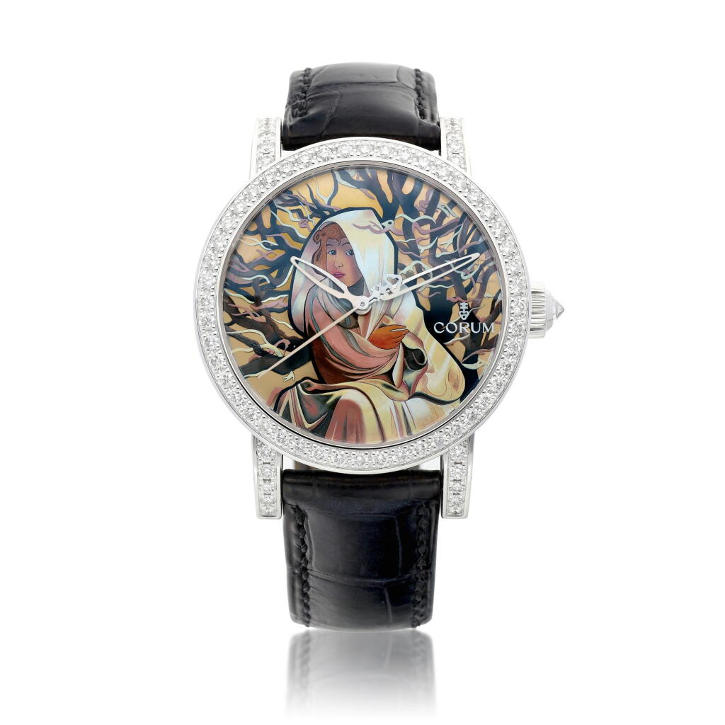 View full screen - View 1 of Lot 2033. Classical Mucha Winter | A limited edition white gold and diamond-set wristwatch with hand-painted miniature on mother-of-pearl dial, Circa 2008 | 崑崙 Classical Mucha Winter | 限量版白金鑲鑽石腕錶,備手工微繪珠母貝錶盤,約2008年製.