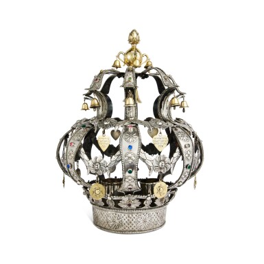 View full screen - View 1 of Lot 71. A Large Parcel-Gilt Silver Torah Crown, probably Polish, late 18th - early 19th century.