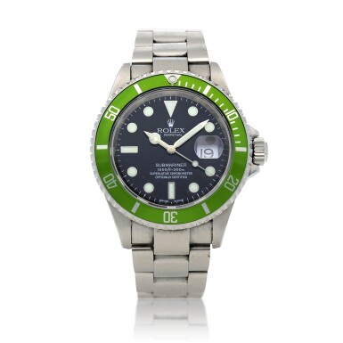 View full screen - View 1 of Lot 556. 'Kermit Flat 4' Submariner, Ref. 16610LV Stainless steel wrsitwatch the date and bracelet Circa 2003 | 勞力士 16610LV型號「'Kermit Flat 4' Submariner」精鋼鍊帶腕錶備日期顯示,年份約2003.