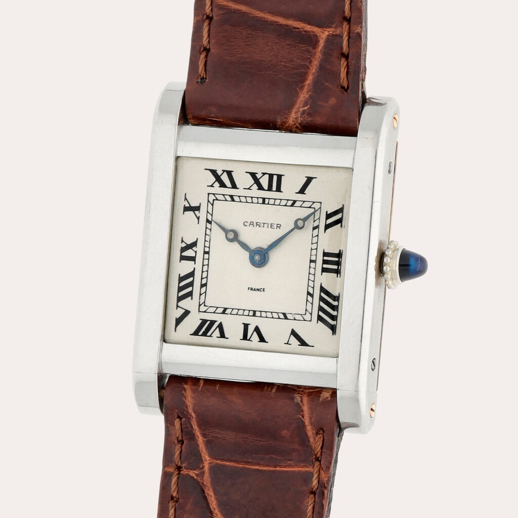 View full screen - View 1 of Lot 123. Tank Normale | A platinum and yellow gold wristwatch | Circa 1920.