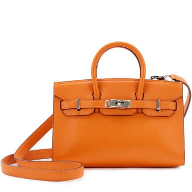 Voir en plein écran - Voir 1 du lot 41. Orange H Swift Micro Birkin 15 Palladium Hardware, 2011.