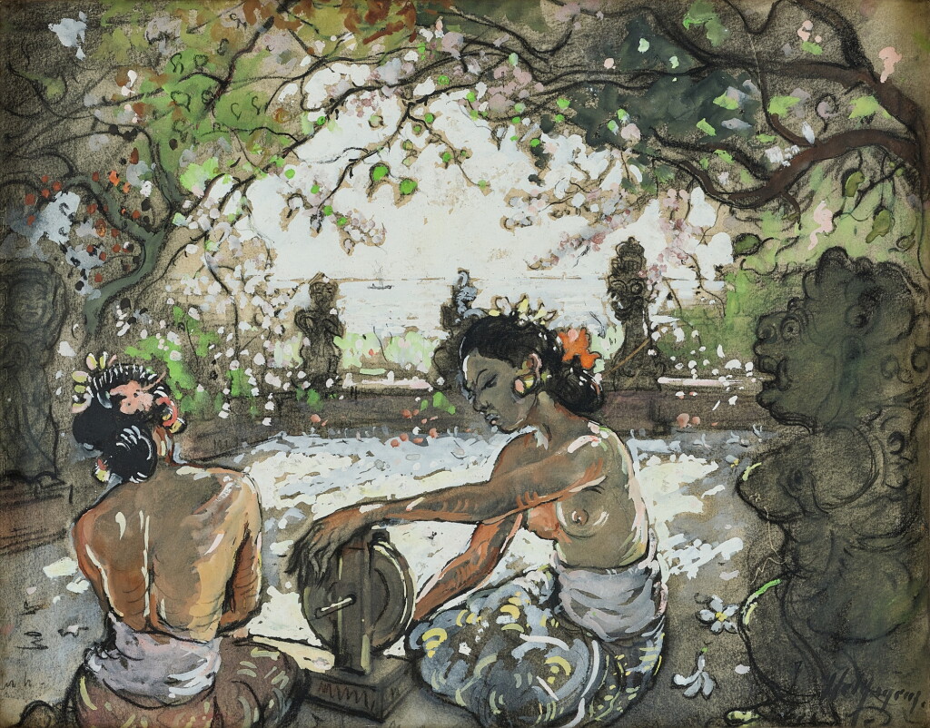 View full screen - View 1 of Lot 2015. Adrien Jean Le Mayeur de Merprès 勒邁耶 | Two Balinese Women Working 勤勞的峇里女子.