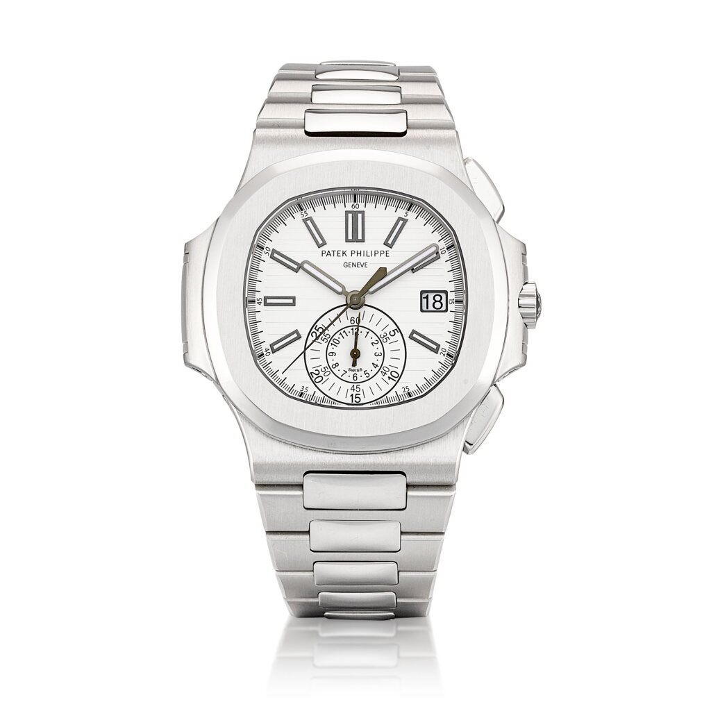 View full screen - View 1 of Lot 2218. Nautilus, Reference 5980 | A stainless steel flyback chronograph bracelet watch with date, Circa 2013 | 百達翡麗 | Nautilus 型號5980 | 精鋼飛返計時鏈帶腕錶,備日期顯示,約2013年製.