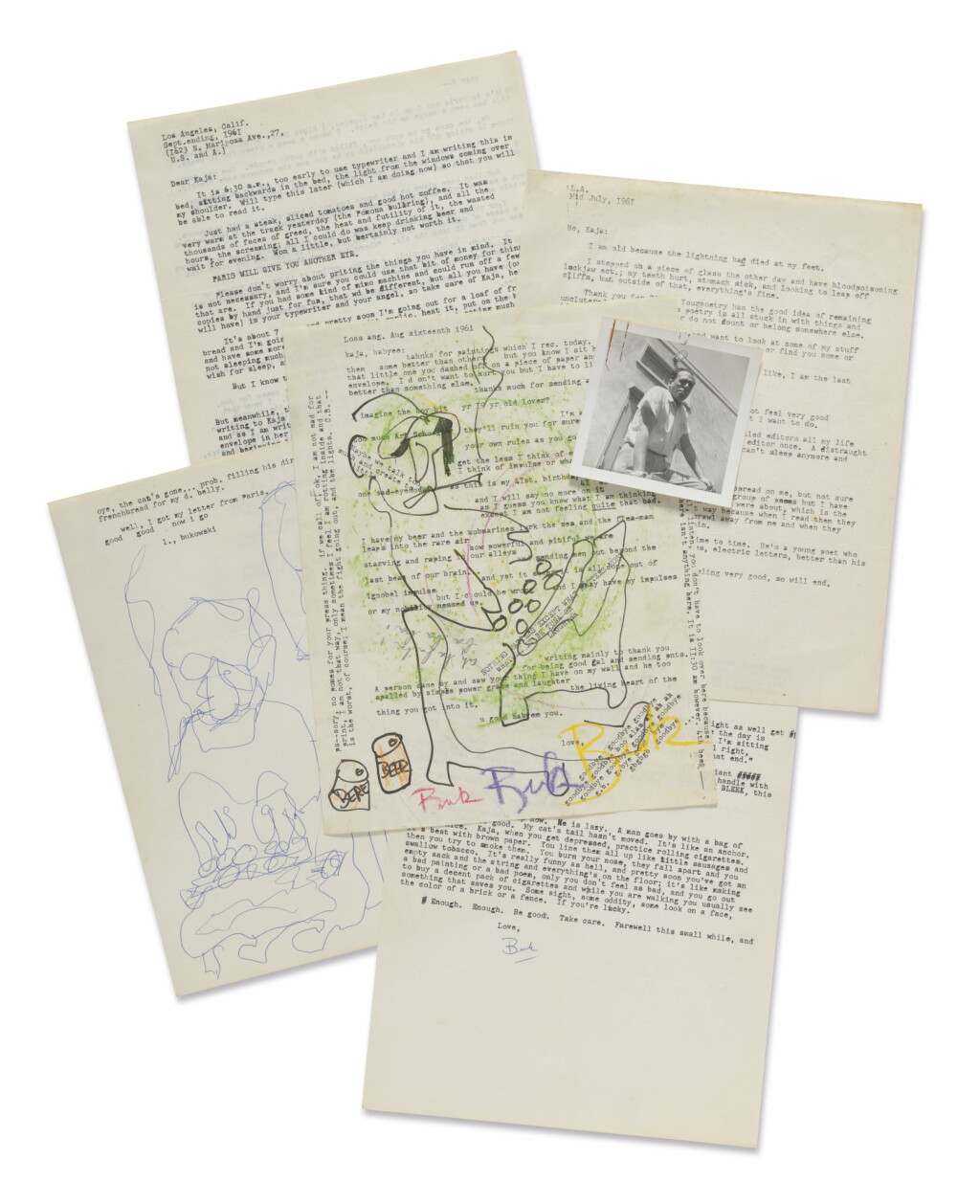 View full screen - View 1 of Lot 185. CHARLES BUKOWSKI | ARCHIVE OF CORRESPONDENCE ADDRESSED TO KAY "KAJA" JOHNSON, LOS ANGELES, CALIFORNIA: JULY – NOVEMBER 1961.