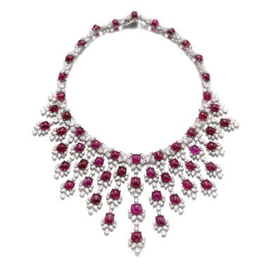 View full screen - View 1 of Lot 334. HARRY WINSTON | RUBY AND DIAMOND NECKLACE.