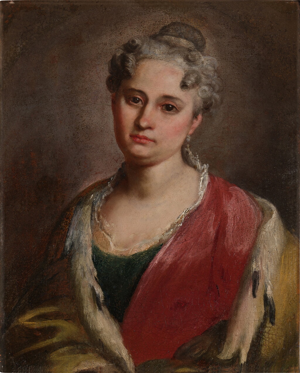 View full screen - View 1 of Lot 373. Portrait of a woman in an ermine-lined coat.