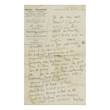 View full screen - View 1 of Lot 99. VIRGINIA WOOLF | AUTOGRAPH LETTER SIGNED ("V"), TO HER NEPHEW QUENTIN CLAUDIAN STEPHEN BELL.