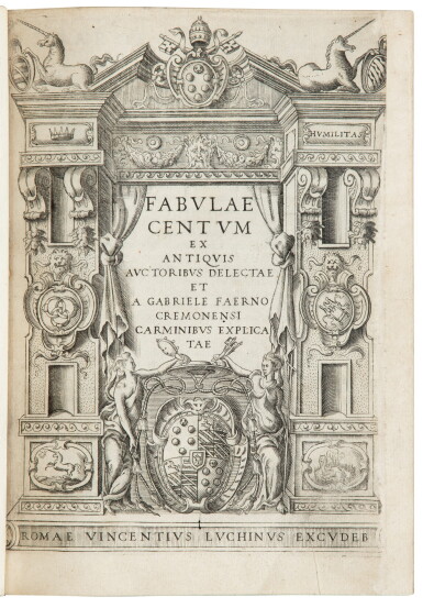 View full screen - View 1 of Lot 28. Fabulae centum ... Rome, 1564. Petit in-4. Maroquin vert (David). Ed. originale, 2e tirage..