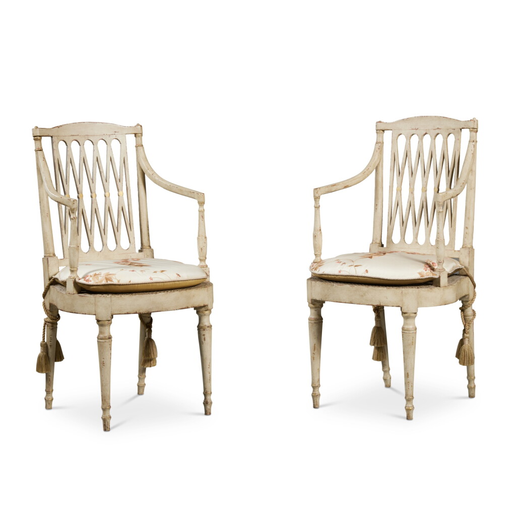 View full screen - View 1 of Lot 532. A Pair of George III White Painted Armchairs, Circa 1780.