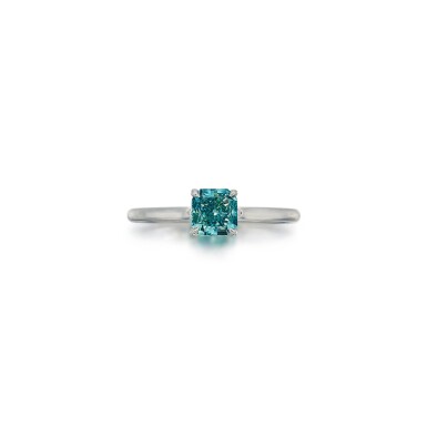 View full screen - View 1 of Lot 27. Fancy Vivid Blue-Green Diamond Ring.