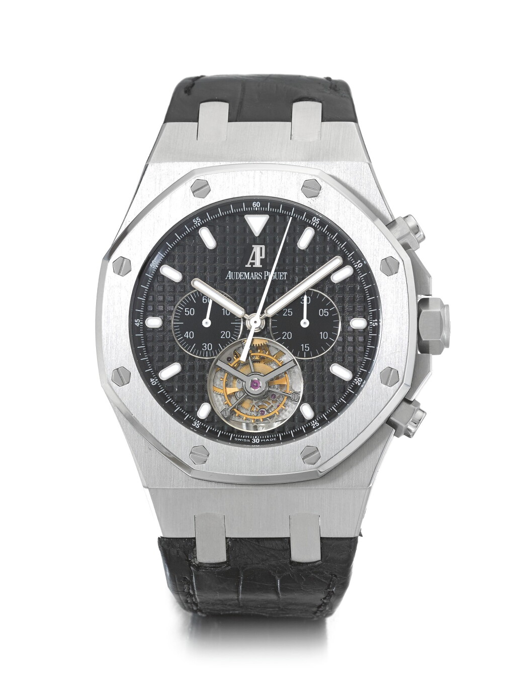 View full screen - View 1 of Lot 5. AUDEMARS PIGUET | ROYAL OAK TOURBILLON CHRONOGRAPH, A STAINLESS STEEL TOURBILLON CHRONOGRAPH WRISTWATCH CIRCA 2011.