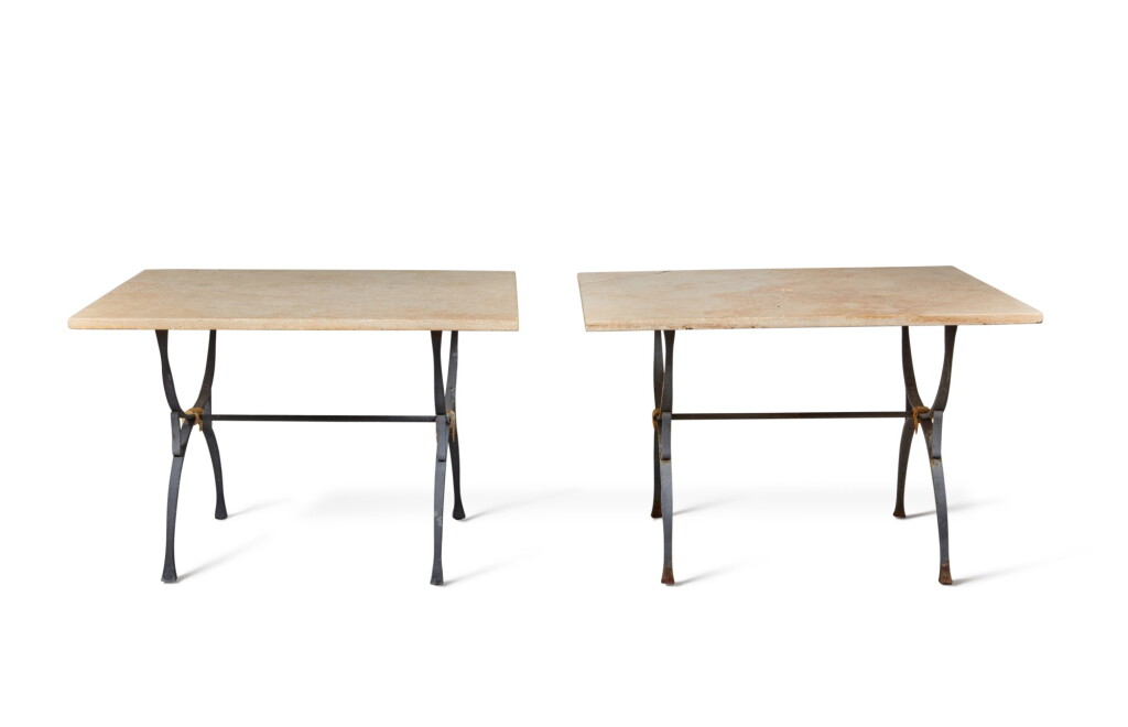 View full screen - View 1 of Lot 178. A Pair of Grey/Black Painted and Parcel Gilt Wrought Iron Tables, Supplied by JP Molyneux Studio Ltd.
