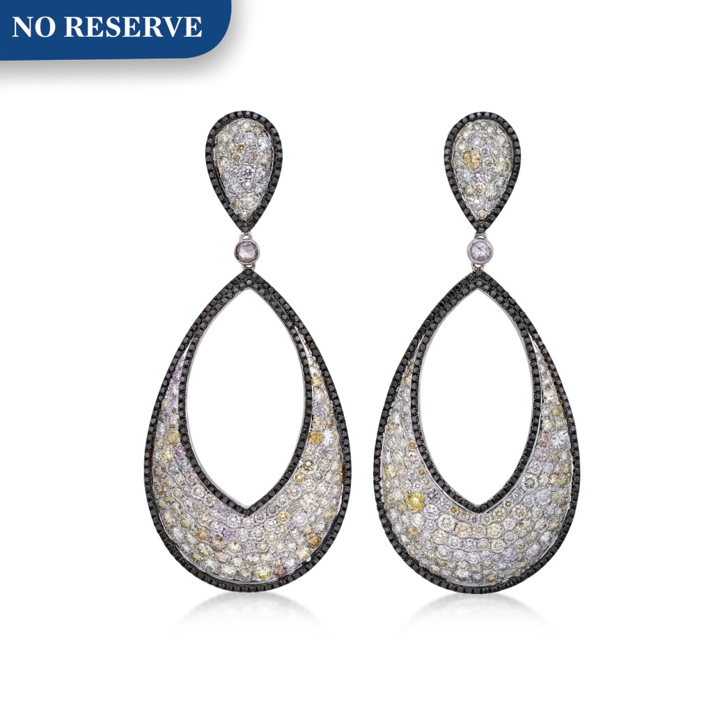View full screen - View 1 of Lot 39. Pair of Colored Diamond Earrings.
