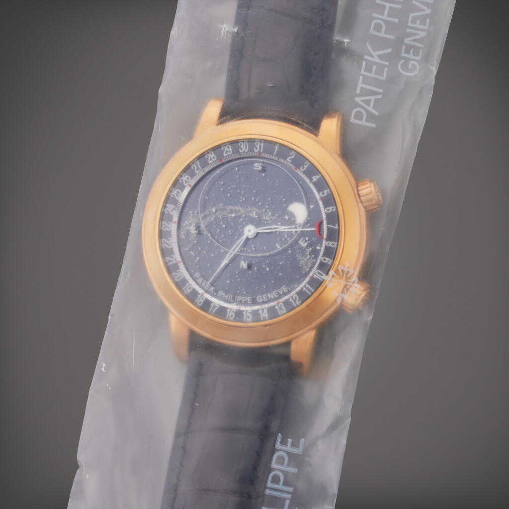 View full screen - View 1 of Lot 241. Reference 6102 Celestial | A pink gold astronomical wristwatch with date, sky chart, phases and position of the Moon and time of Meridian passage of Sirius and the Moon, Singled Sealed, Circa 2016.