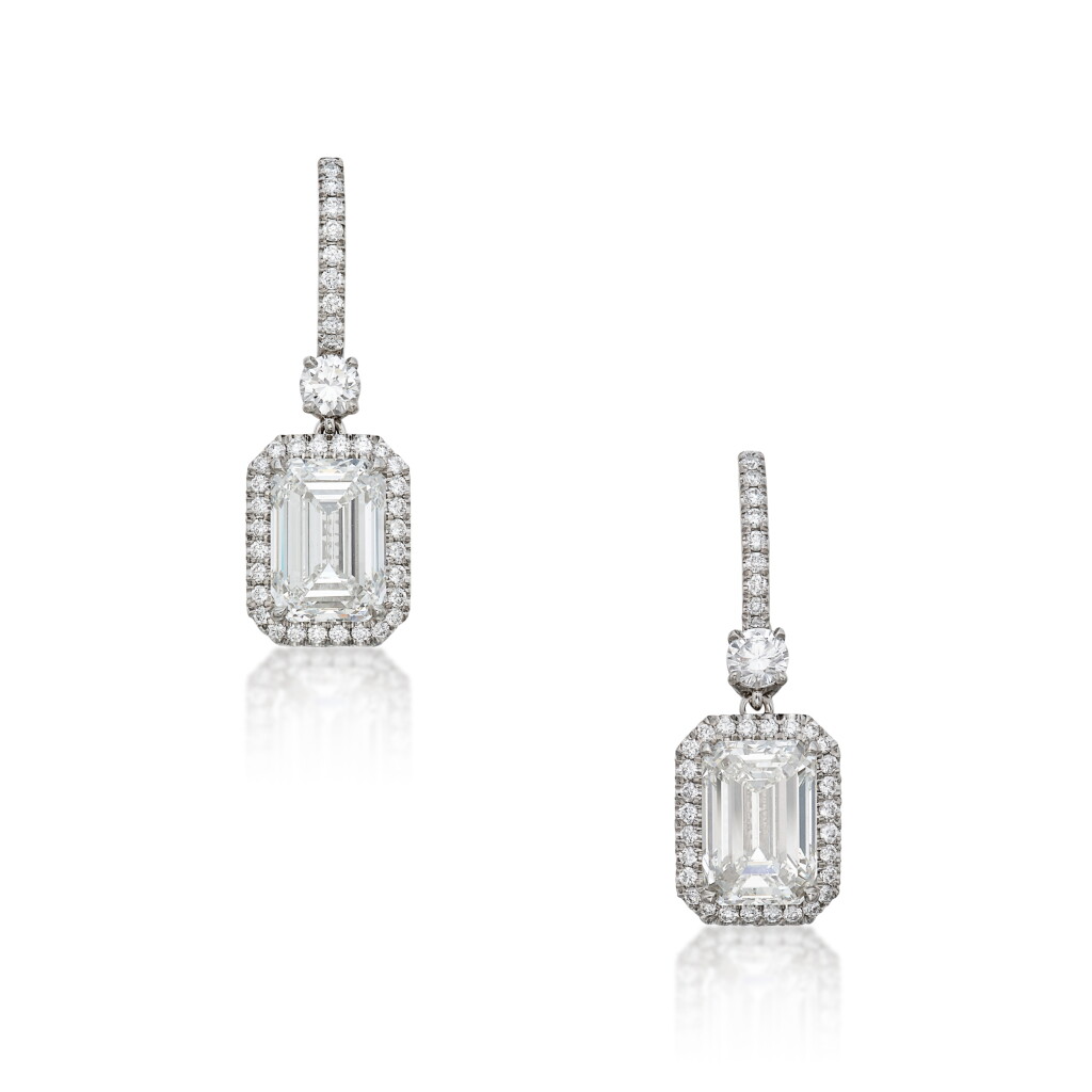 View full screen - View 1 of Lot 7. Pair of Diamond Pendant-Earrings.