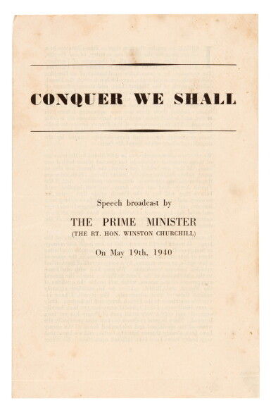 View full screen - View 1 of Lot 36. CHURCHILL | Conquer We Shall, 1940.