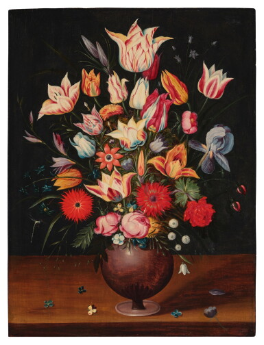 View full screen - View 1 of Lot 90. Still Life with Flowers in a Vase on a Wooden Table.