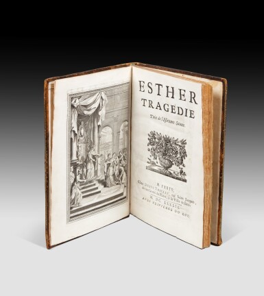 View full screen - View 1 of Lot 73. Esther. Paris, D. Thierry, 1689. In-4. Rel. de l'ép. E. originale. Ex. Guy-Pellion et Louis Barthou.