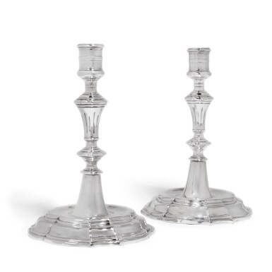 View full screen - View 1 of Lot 34. A pair of Austrian silver table candlesticks, Johann Adam Fautz, Vienna, circa 1760.