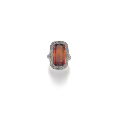 View full screen - View 1 of Lot 202. SYNTHETIC CITRINE AND DIAMOND RING.