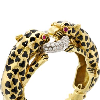 View full screen - View 1 of Lot 121. Webb, Enamel, ruby and diamond bangle (Bracciale in smalto, rubini e diamanti, Webb).