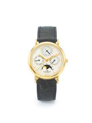 View full screen - View 1 of Lot 114. CLAUDE MEYLAN | A YELLOW GOLD PERPETUAL CALENDAR WRISTWATCH CIRCA 1980.