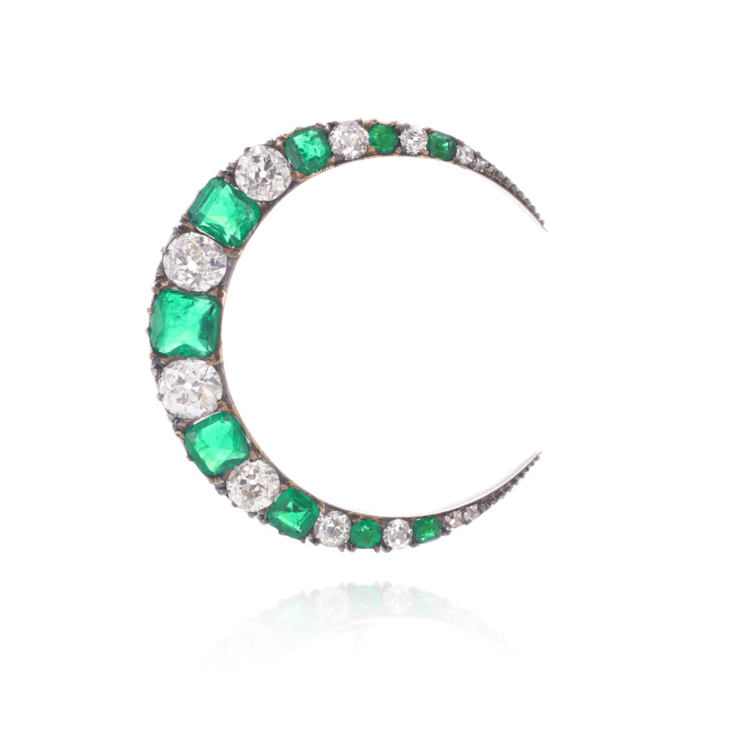 View full screen - View 1 of Lot 1025. Emerald and diamond brooch, 1890s.