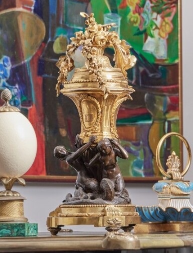 View full screen - View 1 of Lot 32. A Louis XVI Gilt and Patinated Bronze Centerpiece.