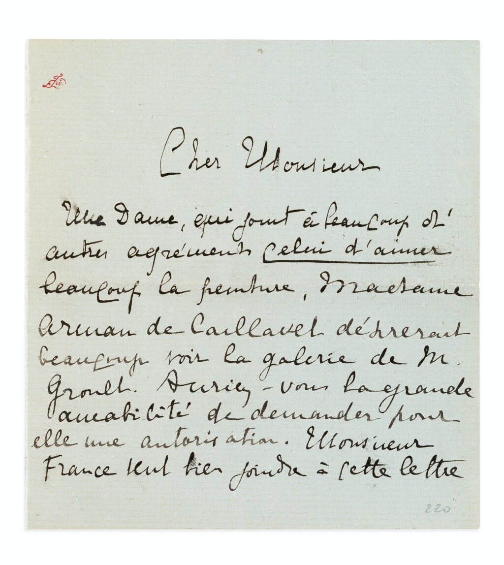 View full screen - View 1 of Lot 279. Lettre à Montesquiou (1894), sollicitant pour Mme de Caillavet une invitation ; qqs. lignes ms d'A. France .