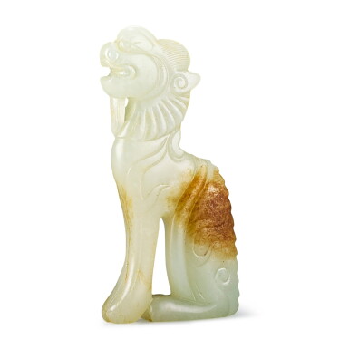 View full screen - View 1 of Lot 616. A WHITE JADE FIGURE OF A LION MING DYNASTY OR LATER | 明或更晚 白玉坐獅.