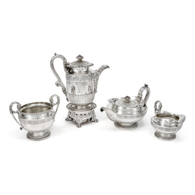 View full screen - View 1 of Lot 174. A Regency Silver Four-Piece Tea Set, Paul Storr, London, 1817.