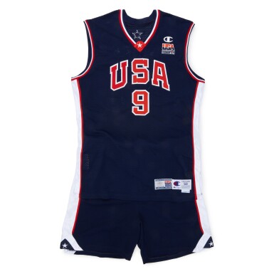 View full screen - View 1 of Lot 9. Vince Carter Champion Olympic Uniform (Jersey & Shorts) Worn.