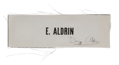View full screen - View 1 of Lot 49. Buzz Aldrin's Signed Beta Cloth Name Tag.