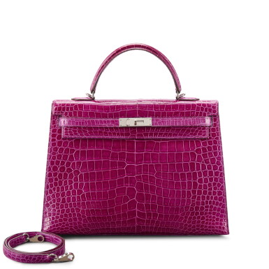 View full screen - View 1 of Lot 659. Rose Scheherazade Shiny Porosus Crocodile Kelly 35 Sellier Palladium Hardware, 2005.