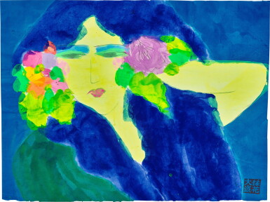 View full screen - View 1 of Lot 2001. Walasse Ting 丁雄泉 | Lady in blue 藍髮女子.