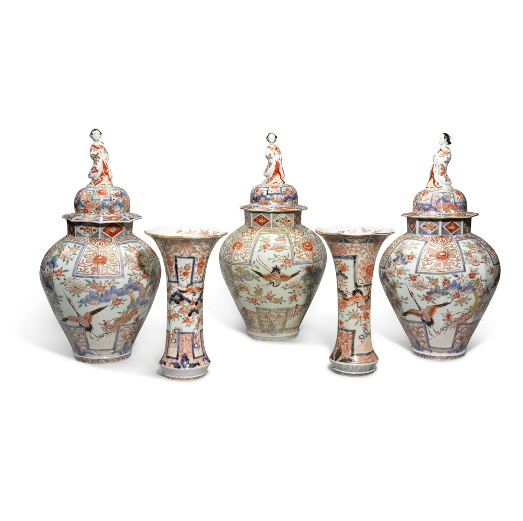 View full screen - View 1 of Lot 223. A Japanese Imari five-piece garniture, Edo period, 18th century.